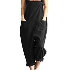 Zanzea Women's Black Linen Overalls